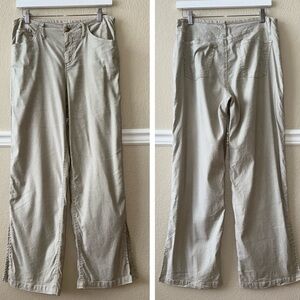 Evereve Linen Lyocell Wide Straight Leg Pants Cream Neutral Bottom Slit Size 29